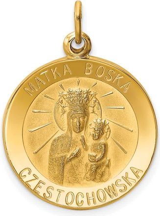 Diamond2Deal 14k Yellow Gold Satin Solid Matka Boska Czestochowska Medal Pendant