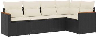 vidaXL Set De Muebles De Jard&iacute;n 5 Pzas Y Cojines Rat&aacute;n Sint&eacute;tico Negro Vidaxl