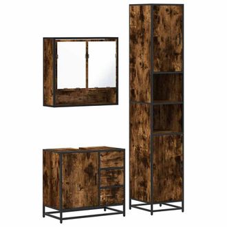 Berkfield Home 3 Piece Bathroom Furniture Set Smoked Oak Engineered Wood in Brown