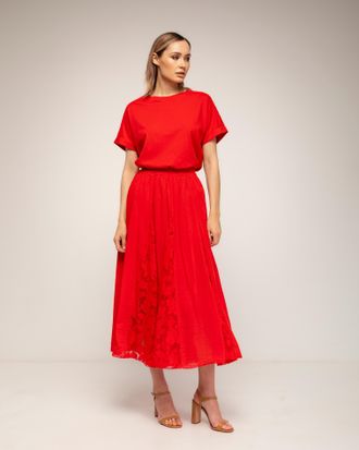 Tantra Uitlopende rok met kantdetails, voering en een elastische taille