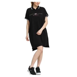 Tommy Hilfiger Kleedjes, Dames, Zwart, S, Katoen, Moderne Jurk Logo Polo