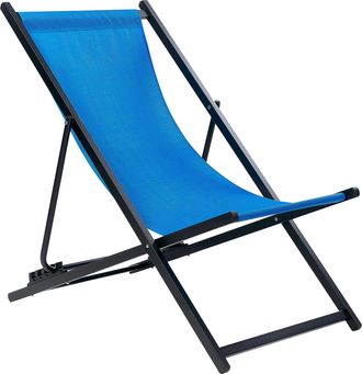 Beliani Tumbona De Jard&iacute;n De Metal Azul Negro Respaldo Reclinable Plegable Locri Ii