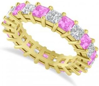 Allurez Princess Diamond & Pink Sapphire Wedding Band 14k Yellow Gold (4.18ct)