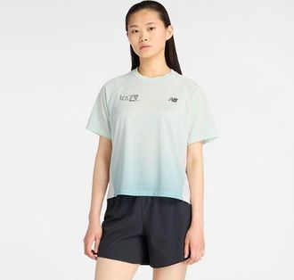 New Balance Womens London Edition Visually Technical RC Essential Run T-Shirt in Green Polyester, size X-Large