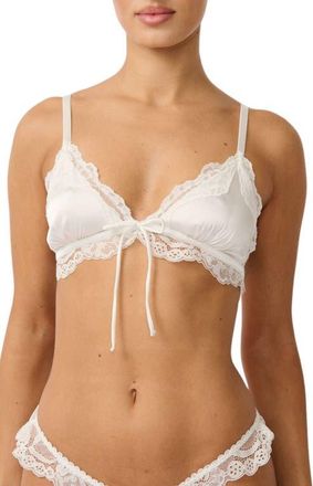 Kat The Label Madeline Ruffle Trim Satin Bralette in Ivory at Nordstrom, Size Medium