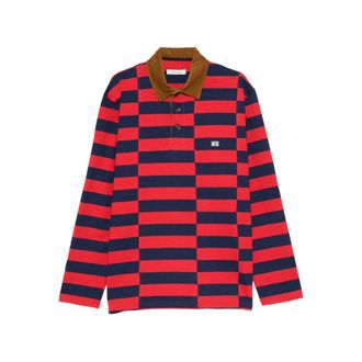 Wales Bonner Striped Corduroy-collar Polo Shirt