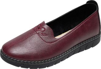 Generic Ladies Slip On Shoes Casual Wide Width Flat Shoe Round Toe Solid Color Classic Lightweight Comfortable Pumps Shoes Work Office Leisure Red