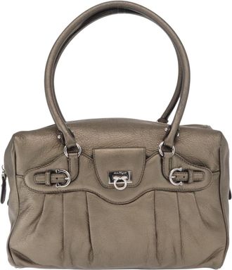 Ferragamo Gancini Buckle Shoulder Bag Leather Gold Leather Handbag (Pre-Owned)