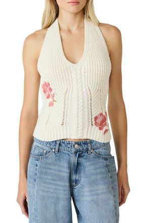 Steve Madden Opal Floral Embroidered Crochet Knit Halter Top in Natural at Nordstrom, Size X-Large