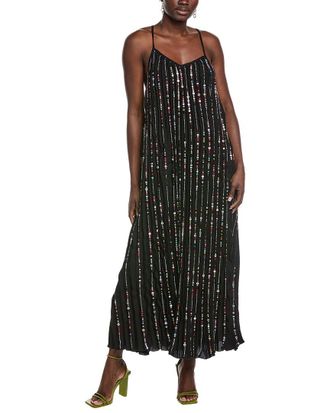 Farm Rio Farm Rio Black Embroidered Stones Pleated Midi Dress