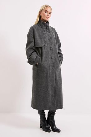 Wallis Womens Principles by Funnel Neck Button Coat - Dark Grey - Size 12 UK