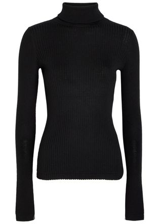 Maria McManus Ribbed Turtle-neck Merino Wool top - Black - S (UK8-10 / S)