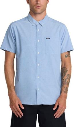 Rvca Thatll Do Slim Fit Solid Short Sleeve Button-Down Shirt in Oxford Blue New at Nordstrom, Size Xx-Large