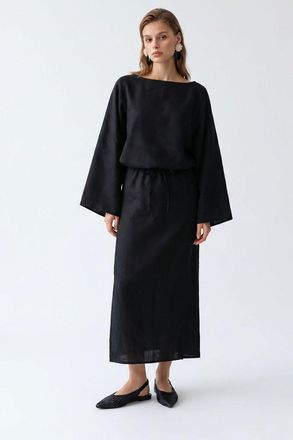 Mixray Dames Effen Getextureerde Maxi-jurk Met Strikdetail