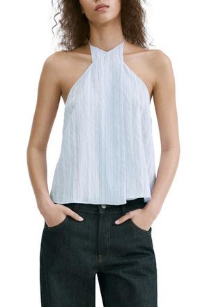 Mango Stripe Crossover Halter Top in Blue at Nordstrom, Size X-Small