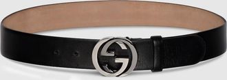 Gucci Wide Belt With Interlocking G Buckle, Size Gucci 100, Black, Leather
