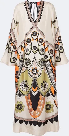 La DoubleJ Twin Flame printed silk twill midi dress