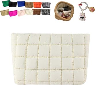 Generic Solid Color Quilted Design Clutch, Large Capacity Travel Storage Bag, Cute Quilted Puffer Makeup Bag,Women Travel Toiletry (White)