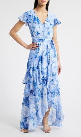 Eliza J Asymmetrical Ruffle Maxi Dress in Periwinkle at Nordstrom Rack, Size 12
