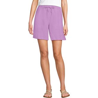 Lands End Linen High Rise Pull On 7 Shorts in Wild Lilac at Nordstrom, Size Medium
