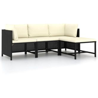 vidaXL Vidaxl - Set Divani da Giardino 4 pz con Cuscini in Polyrattan Nero