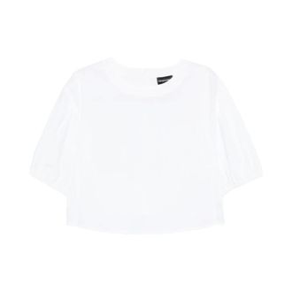 Emporio Armani Blouses, female, White, Size: 2XS Cropped Puff-Sleeve Blouse
