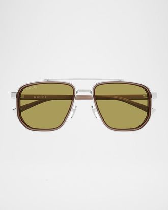 Gucci Men & apos;s GG2073S Double-Bridge Metal and Bio-Nylon Aviator Sunglasses