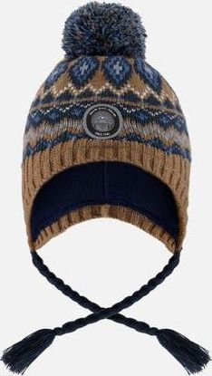 Deux par Deux Boy Lined Peruvian Knit Pompom Hat in Taupe And Navy at Nordstrom, Size 18-24 M