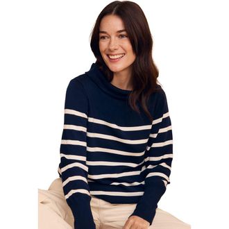 Celtic & Co. Fine Knit Merino Collard Sweater in Navy /Ecru Stripe at Nordstrom, Size X-Small