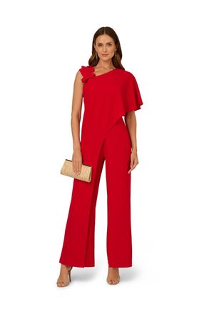 Adrianna Papell Womens Asymmetrical Crepe Jumpsuit - Red - Size 6 UK