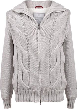Brunello Cucinelli Mens Fog Wool Cable Knit Jacket, Size 52