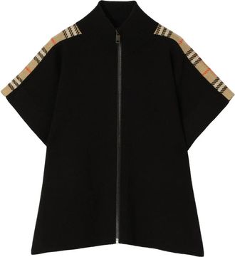 Burberry Cape met Check-rand van Wol - Dames - Ponchos - Zwart - L - Wol - Jassen