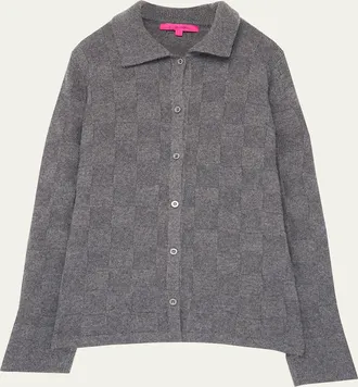 The Elder Statesman Checkerboard Cashmere Collared Cardigan