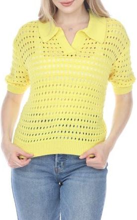 Rain + Rose Open Stitch Sweater Polo in Yellow at Nordstrom Rack, Size X-Large