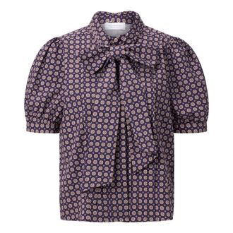 Rich & Royal Gedrukte katoenen blouse met strik - Dames - Blouses - Paars - XL - Katoen - Overhemden