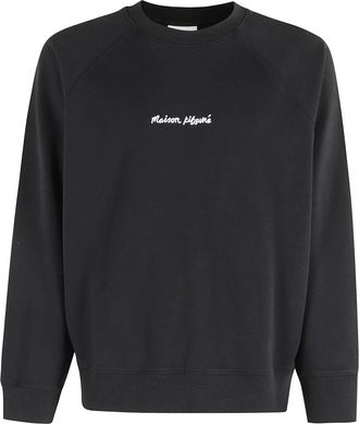 Maison Kitsun&eacute; Hoodies & sweatvesten, Heren, Zwart, XL, Katoen, Line Handwriting Oversize Sweatshirt