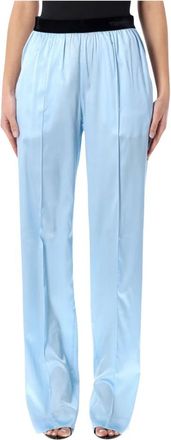 Tom Ford Stretch Zijden Satijnen PJ Broek - Dames - Wijde Broeken - Blauw - M - Satijn - Broeken