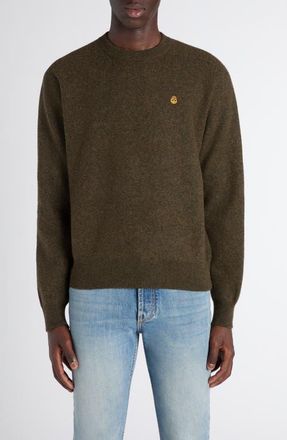 Alexander McQueen Embroidered Skull Wool Crewneck Sweater in Olive/Honey at Nordstrom, Size 38 Us