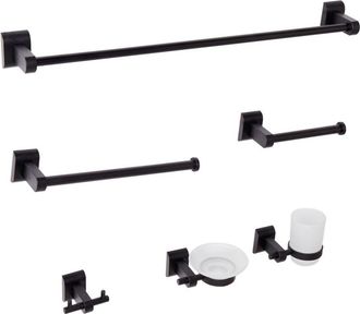 Beliani Beliani - Conjunto De 6 Accesorios De Ba&ntilde;o Estilo Moderno De Aluminio Vaso Y Jabonera De Vidrio Incluidos Negro Talara