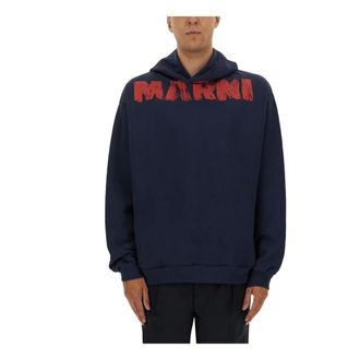 Marni Hoodies, male, Blue, Size: XL Monolith Print Hoodie