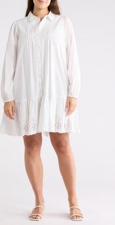 Melrose and Market Long Sleeve Poplin Eyelet Trim Dress in White Blanc at Nordstrom Rack, Size 3X