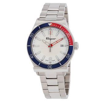 Ferragamo 1898 Sport Quartz White Dial Pepsi Bezel Mens Watch SFYK00520