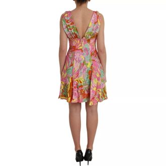 Dolce & Gabbana Womens Multicolor Floral Silk Flared Mini Dress