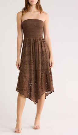 Abound Strapless Tiered Lace Midi Dress in Brown Quartz at Nordstrom Rack, Size X-Small