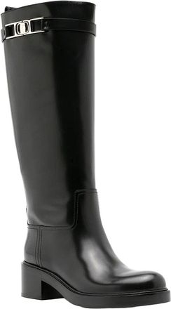 Ferragamo Gancini 55Mm Leather Knee Boot