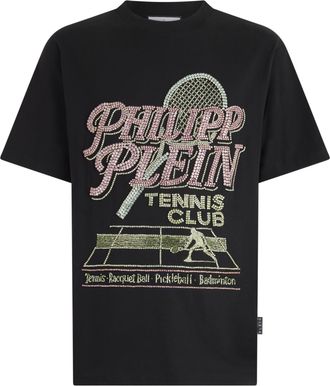 Philipp Plein Round Neck T-Shirt Tennis Club Strass