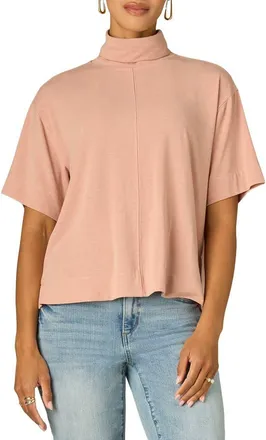 Wit & Wisdom Boxy Elbow Sleeve Turtleneck Top in Heather Rose Tan at Nordstrom, Size X-Small