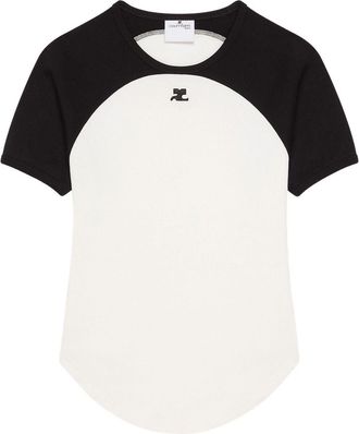 Courr&egrave;ges Contrast-Design Short-Sleeved Top with Logo Detail
