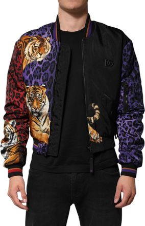 Dolce & Gabbana Mens Tiger Leopard Bomber Jacket - Black - Size EU 44 (Mens)