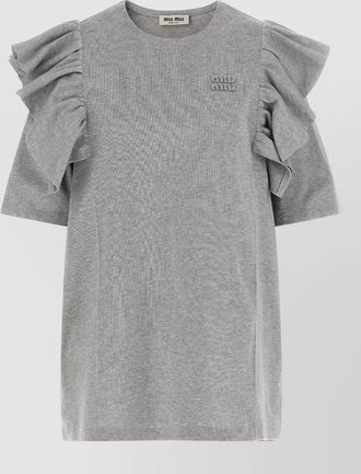 Miu Miu crew neck mini dress ruffle detail